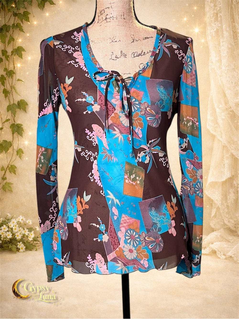 KLD Signature Tunic Blouse Sheer Small